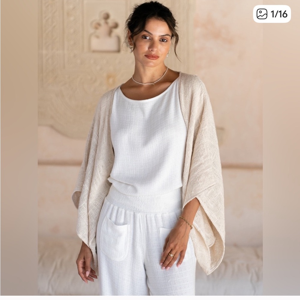 Nomad the Label Bloom Cotton Shrug in Ecru